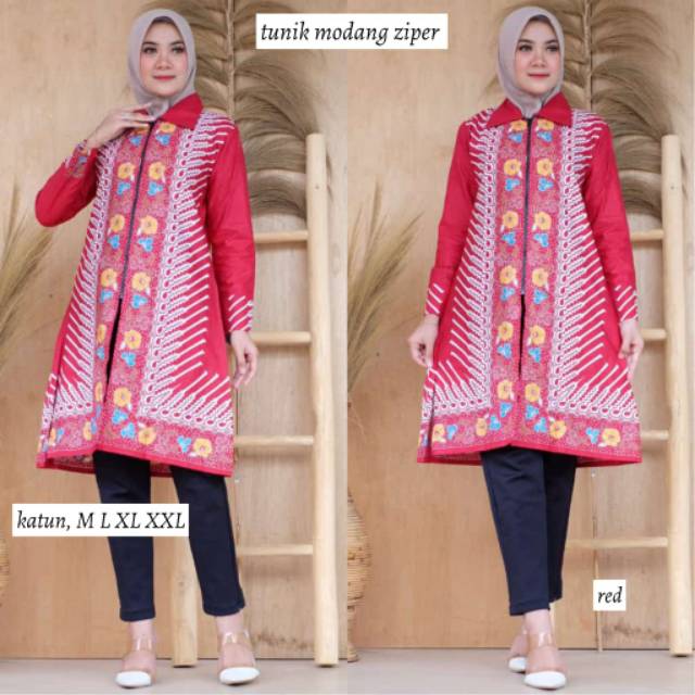 Tunik modang zipper batik modern kekinian