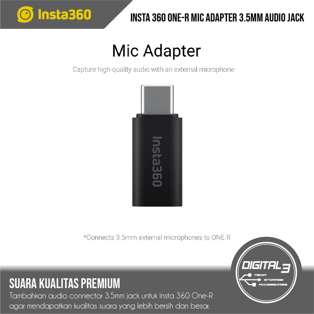 Insta360 One R Mic Adapter Original Microphone 3.5mm To Type C Adaptor