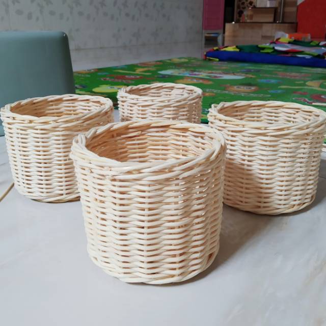  Keranjang anyaman rotan  bulat 12 x10 cm Shopee Indonesia