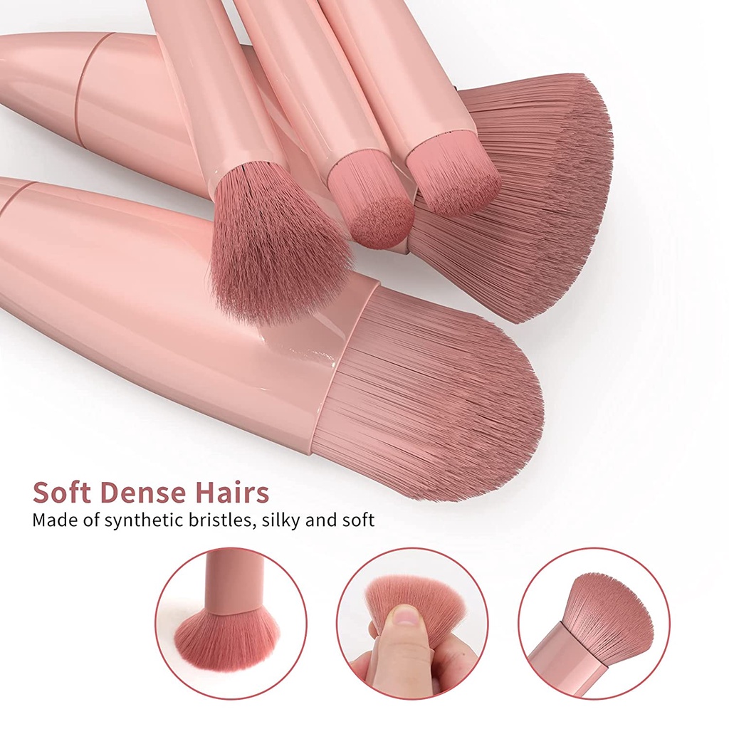 Set Brush Makeup Mini 5 In 1 Multifungsi Dengan Case Untuk Travel