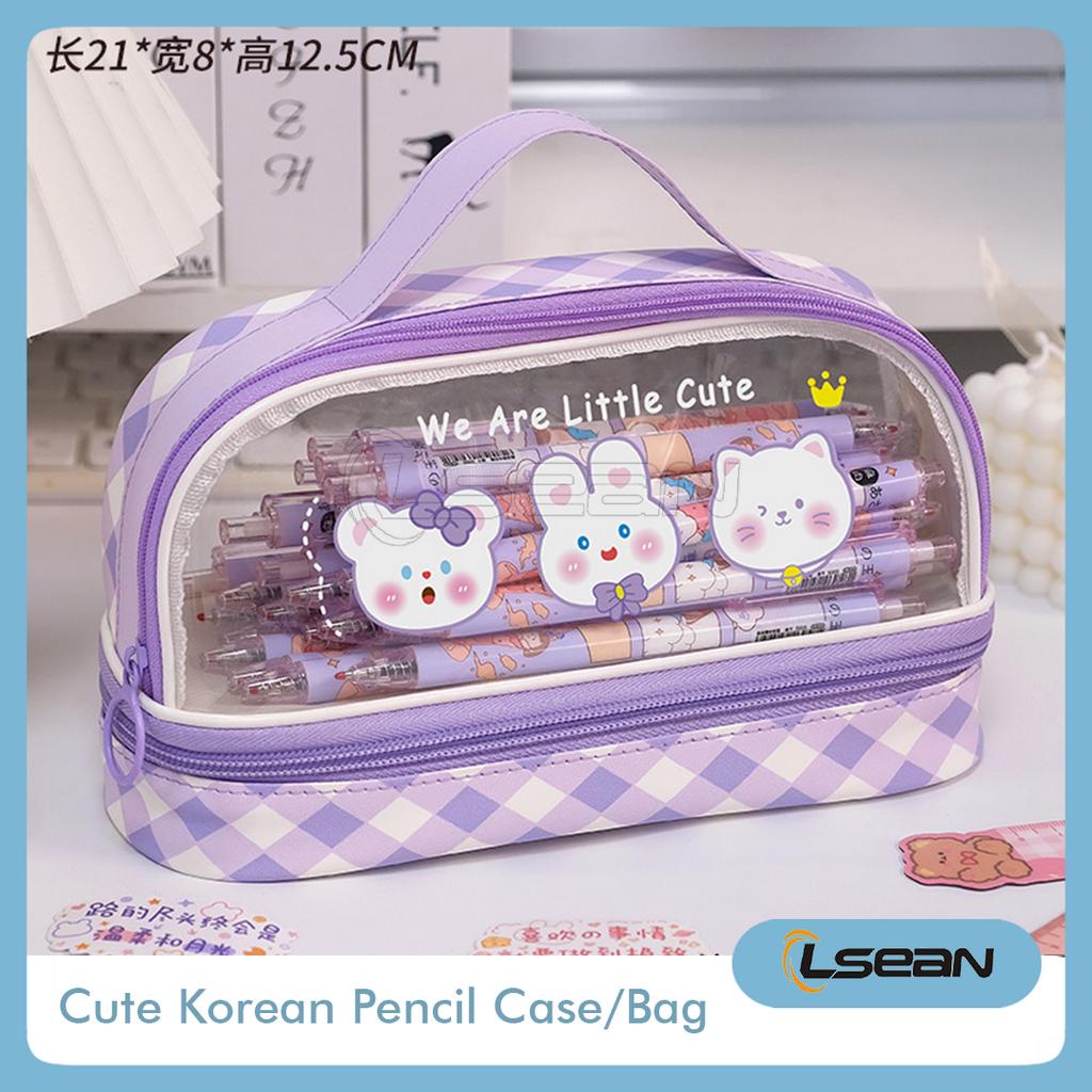 Pencil Case Kapasitas Besar PVC Korean Cute Pencil Bag 2 Tingkat