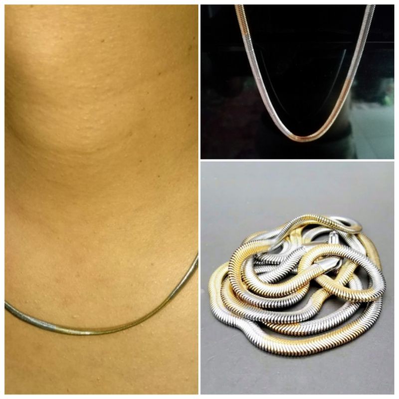 kalung titanium warna gold silver/kalung titanium kuning putih /kalung titanium 2 warna anti karat