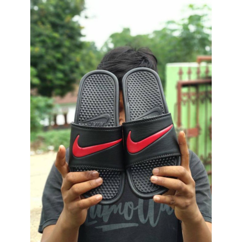 Sandal Nike Logo Black-red, Sandal Nike Flip-flop, Sandal Slide Nike Import, Sandal Slop Pria Murah