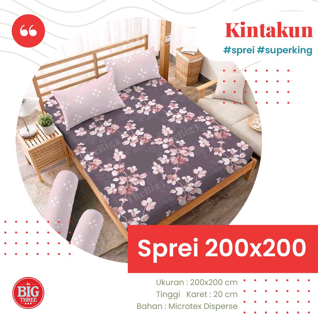 KINTAKUN Sprei 200x200 Tinggi 25 Cm Karet Double Motif Minimalis Bunga - Xtra Super King 200 SP T25