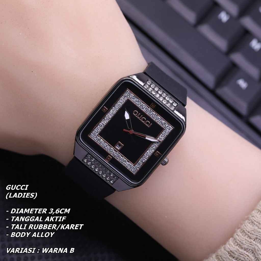 JAM TANGAN WANITA FASHION TALI RUBBER BODY SEGI TANGGAL AKTIF