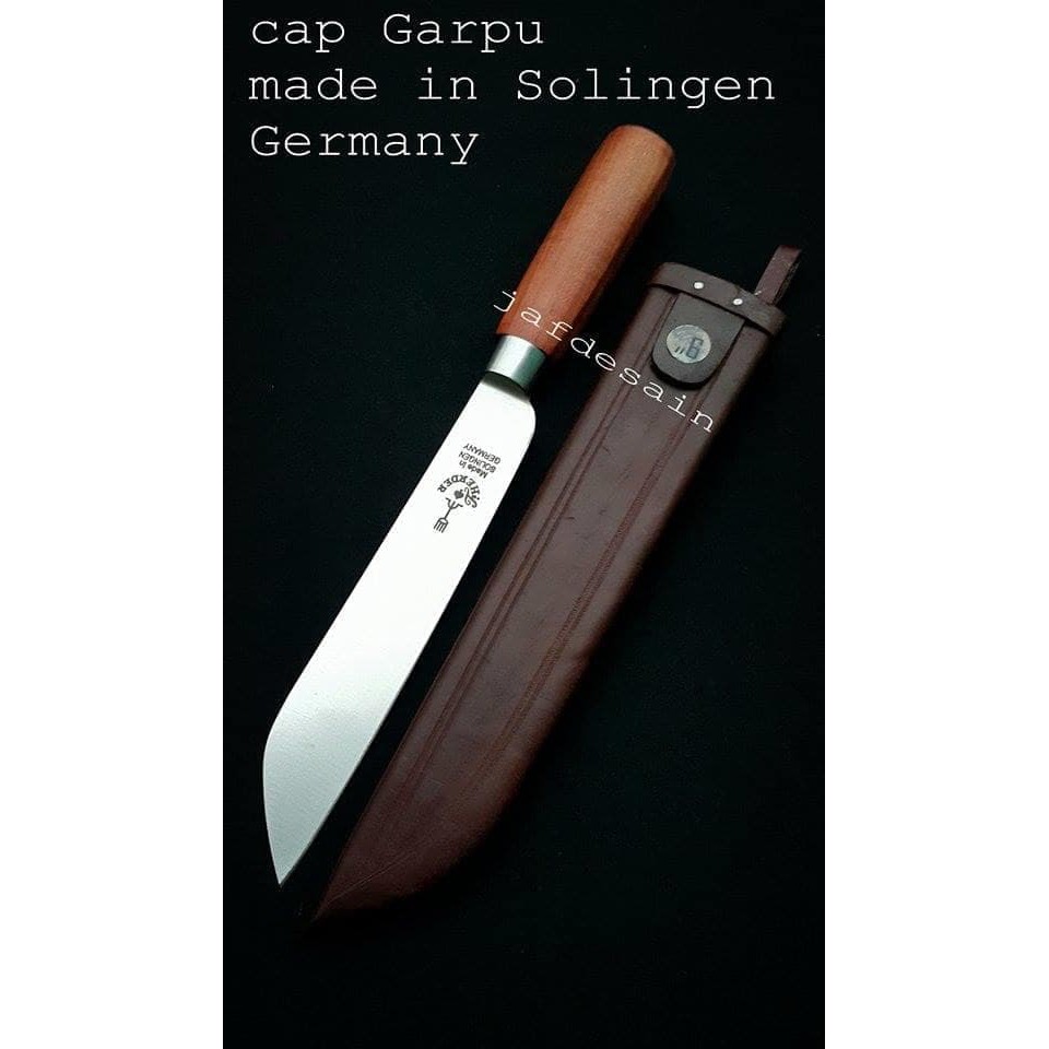 Laris Pisau cap Garpu asli 9" Solingen Jerman + Sarung kulit