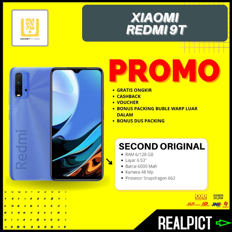 Hp Bekas Second Murah Xiaomi Redmi 9T Ram 6/128 Batrai Badak Original Ek Garansi Resmi IMEI Terdafta