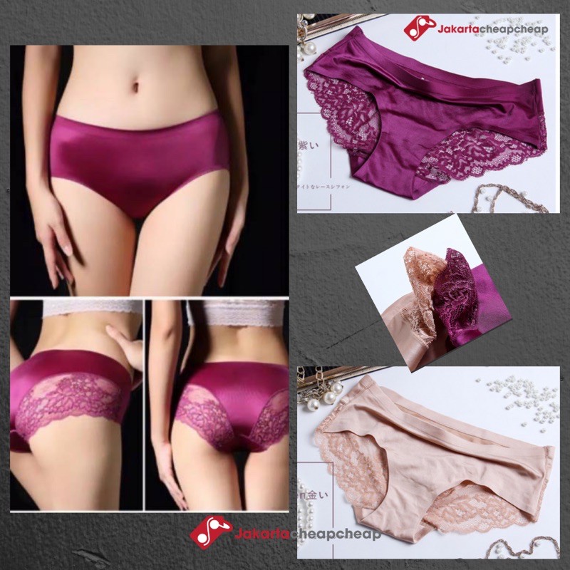 Celana Dalam Wanita Renda Lace Ice Silk Seamless Panty Sexy Lingerie Fashion Import