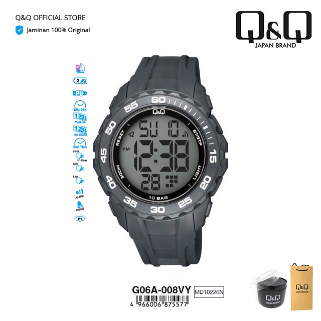 Q&Q QnQ QQ Original Arloji Jam Tangan Pria Digital Rubber Karet - G06 G06A Water Resist 10 BAR-1