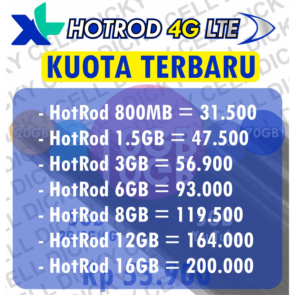 [TERMURAH] PAKET DATA XL HOTROD PRO 1.5GB, 3GB, 6GB, 8GB, 12GB, 16GB