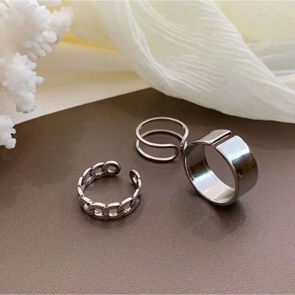 Cincin Pria Wanita 3Pcs Set Hip Hop Punk Metal Ring R08 MILENIAL Casual Korea Fashion Style Aksesoris Fesyen Cewe 3 Pcs Set Multi Unisex Open Cuff