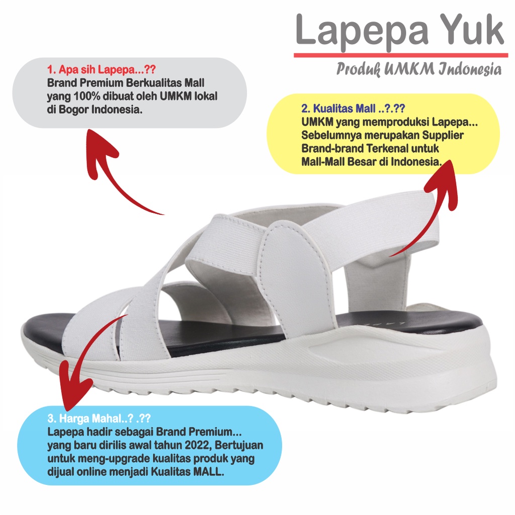 LAPEPA YUK -  Sepatu Sandal Wanita Wedges COSTA Model Ban dua Tali Strap belakang Hak Tinggi Sole 4 cm Spatu Sendal Gunung Cewek  Size 36 37 38 39 40 Warna WHITE Putih Cewe Kekinian Premium Terbaru Shoes Ori Original Mall Official Store Promo