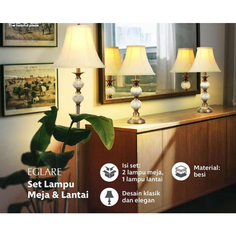 Eglare Set 3 Pcs Lampu Meja & lampu Lantai - lampu hias - lampu nakas - lampu sudut