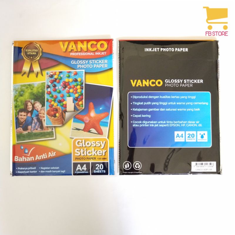 

glossy sticker photo paper vanco 135gsm A4 20sheets