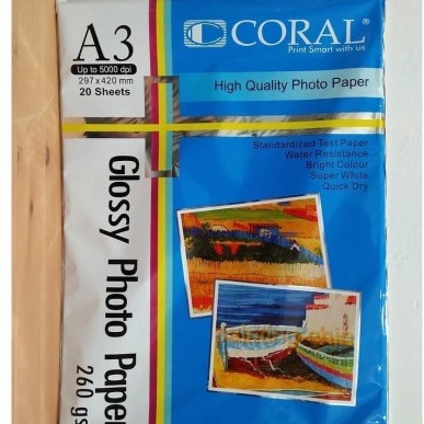 CORAL GLOSSY PHOTO PAPER A3 260 GSM