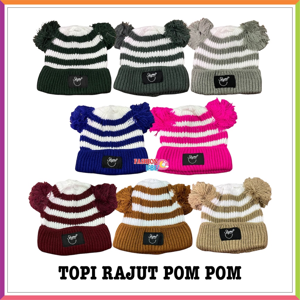 ❤ Fashionbabies ❤ TOPI RAJUT POMPOM BEAR SALUR / KUPLUK BAYI / TOPI RAJUT ANAK HANGAT