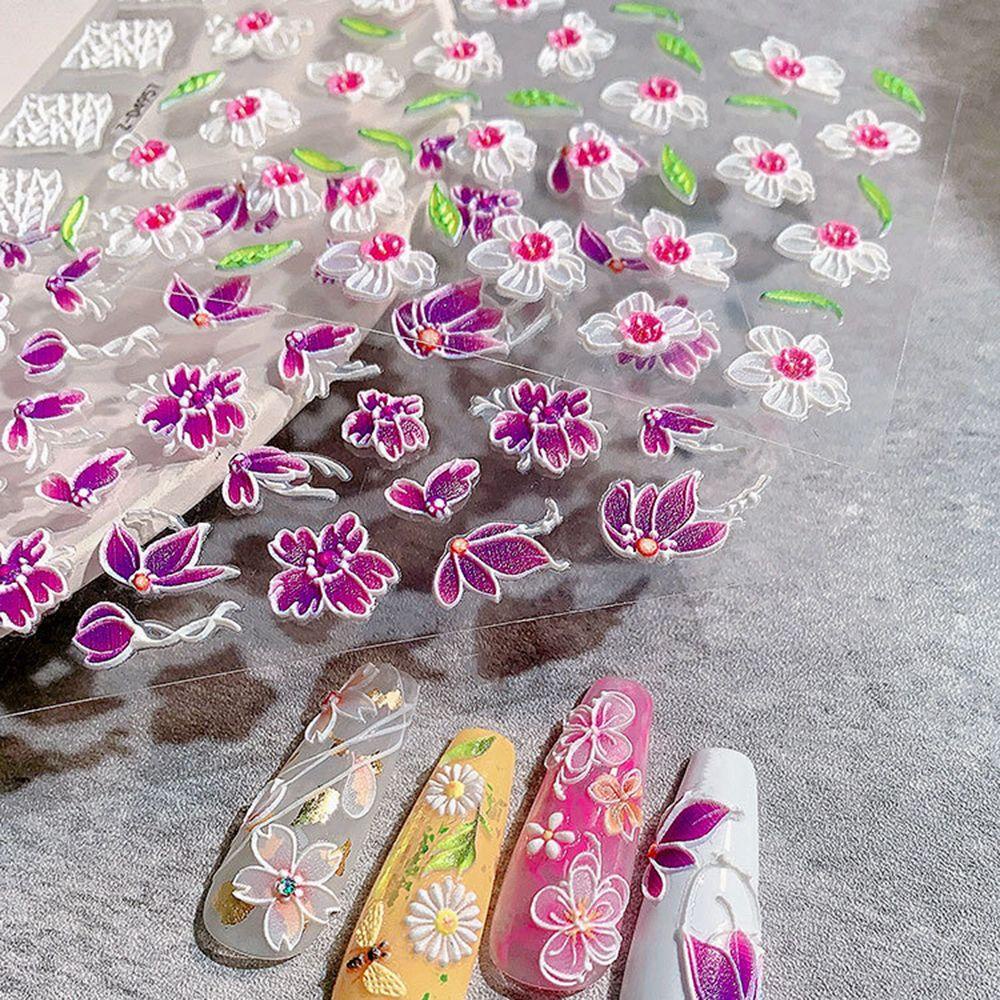 Preva Stiker Kuku Perekat Slider Decals Musim Panas Desain Prancis Bunga Warna-Warni