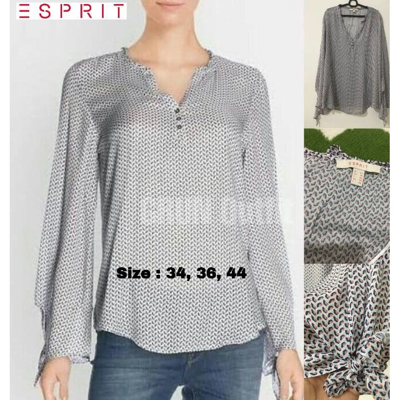 ESPRIT | Blouse Esprit Henley with Tie Sleeve / Atasan wanita lengan panjang kancing/ KEMEJA WANITA