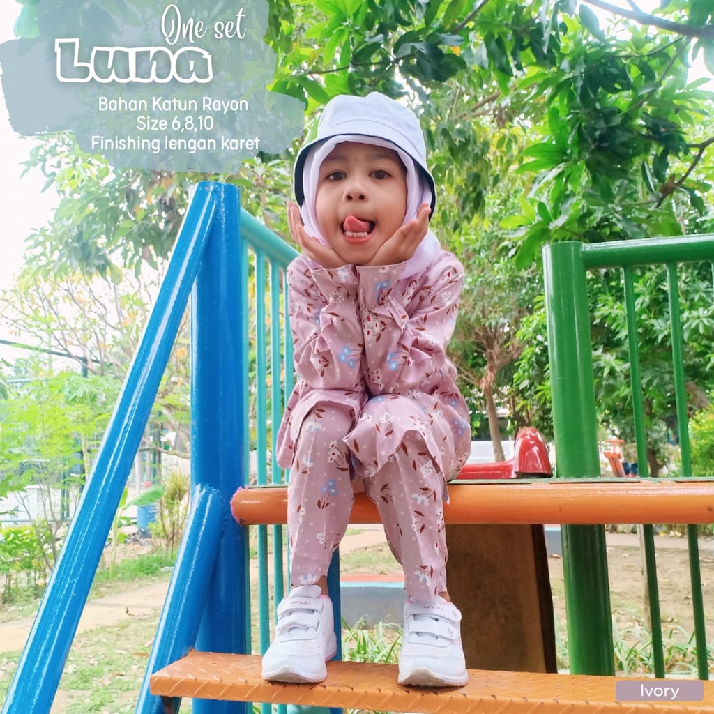 Termurah!!! One Set Anak Piyama Anak Motif Luna Baju Setelan Bahan Katun Rayon Premium Nyaman Dipakai | Bisa Cod