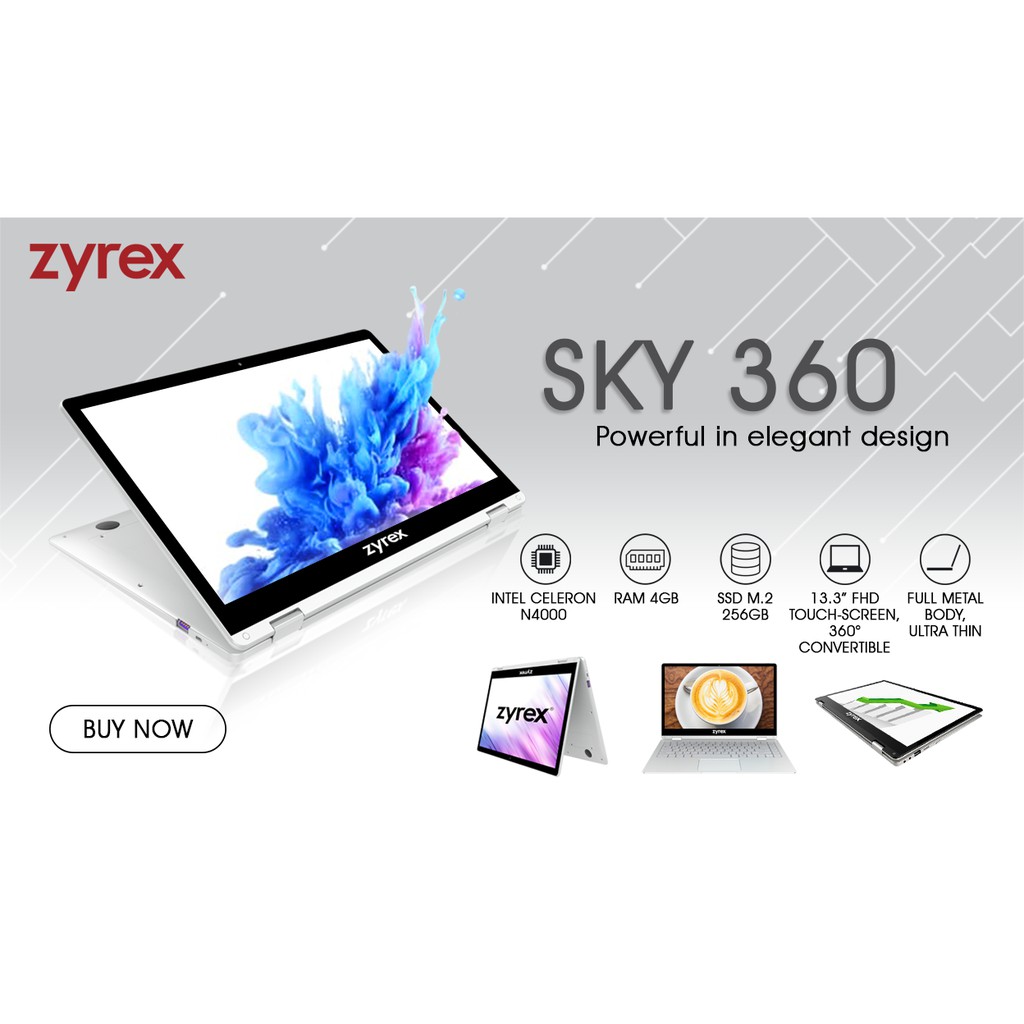 Laptop 2in1 Zyrex Sky 360 Intel N4000|4GB|256GB + 64GB|13.3 Flip Touch
