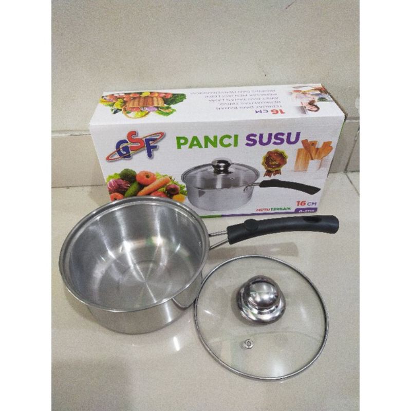 panci susu stainless tutup kaca gsf ukuran 16 18 20 cm