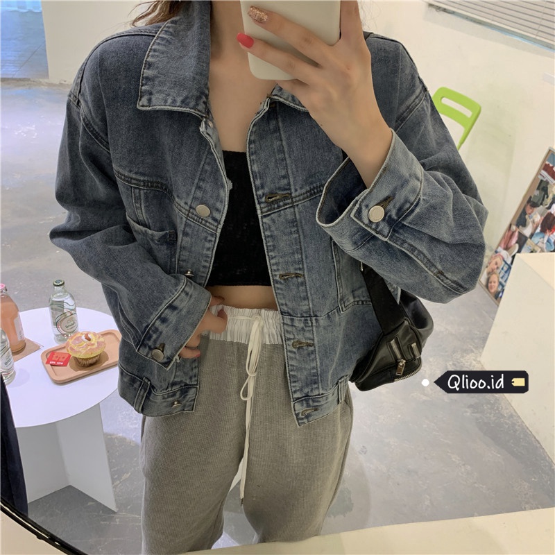 Jaket Denim Crop Wanita Korean Style Coat Lengan Panjang Jacket Baju Wanita