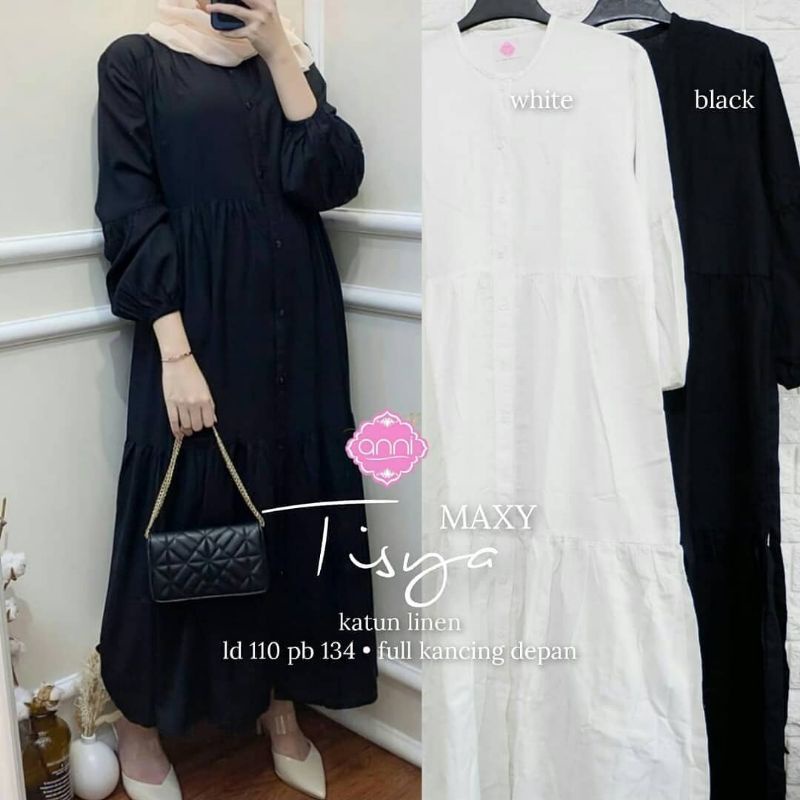 TISYA MAXY gamis katun linen 2in1 busui kancing wudhu friendly