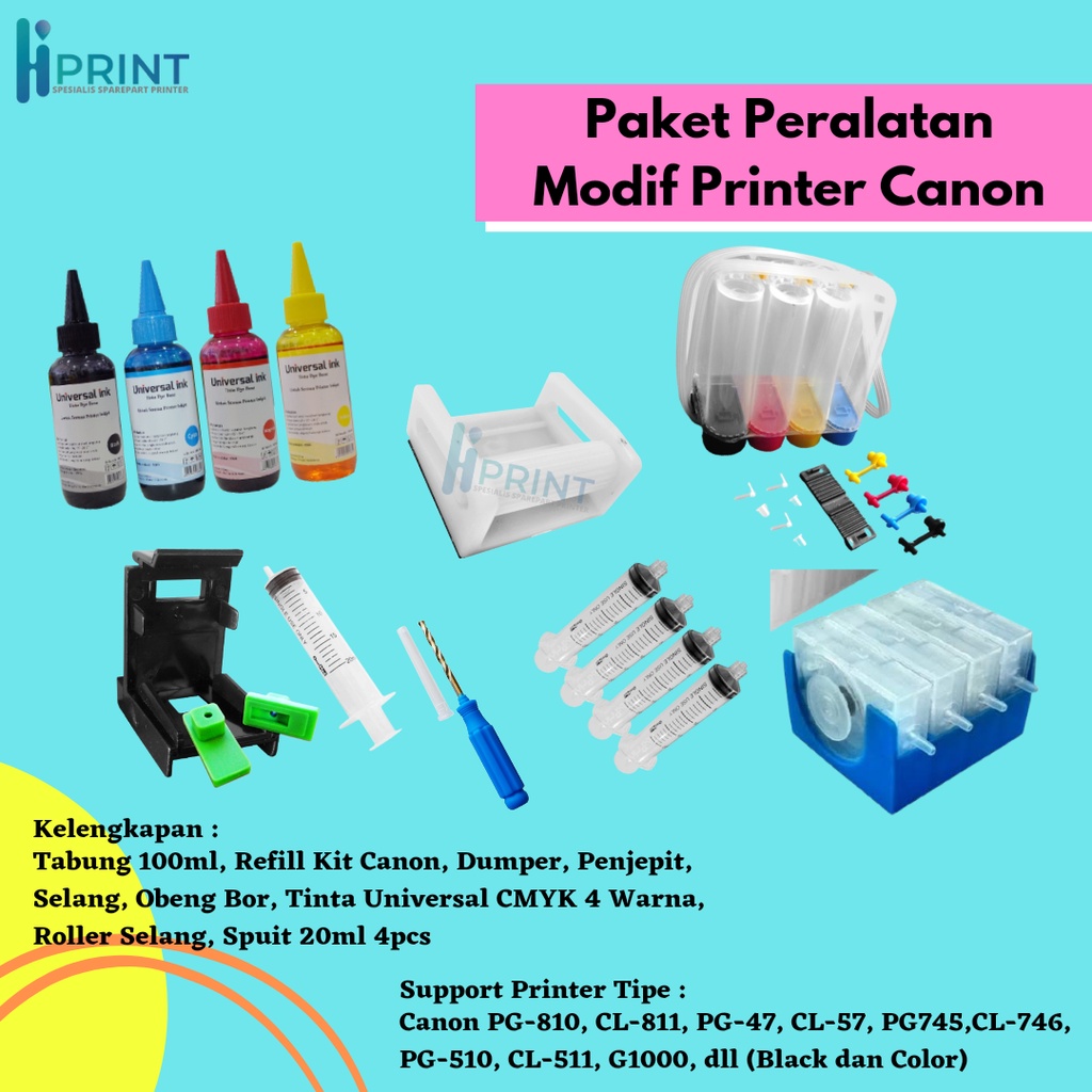 Paket Infus Lengkap Canon PG810 CL811 PG47 CL57 PG745 CL746 PG510 CL511 PG210 CL211 Printer Canon