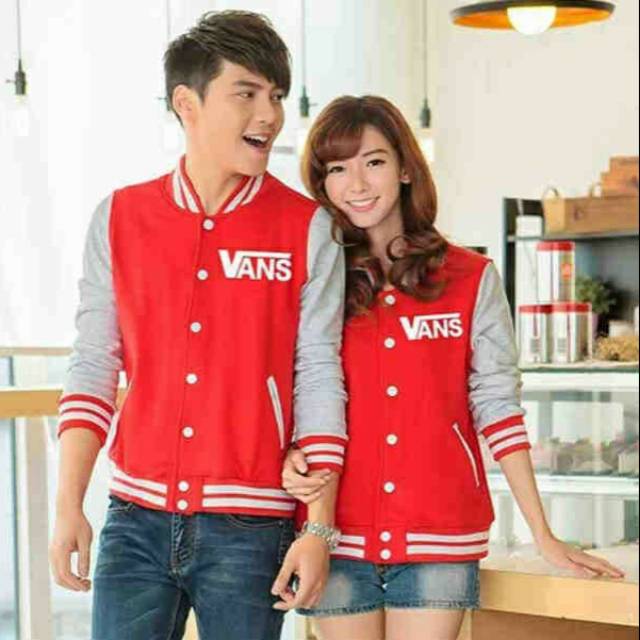 Jaket Couple Pasangan Cewek Cowok Vans Red Merah