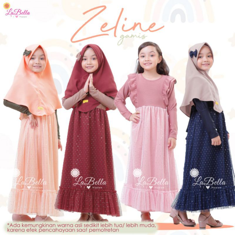 Labella Ori Gamis Tutu Zeline Baju Pesta Anak Perempuan Cantik Set Baju Muslim Pesta Jilbab Kerudung Anak Usia 3-6 Tahun Warna Peach Warna Maroon