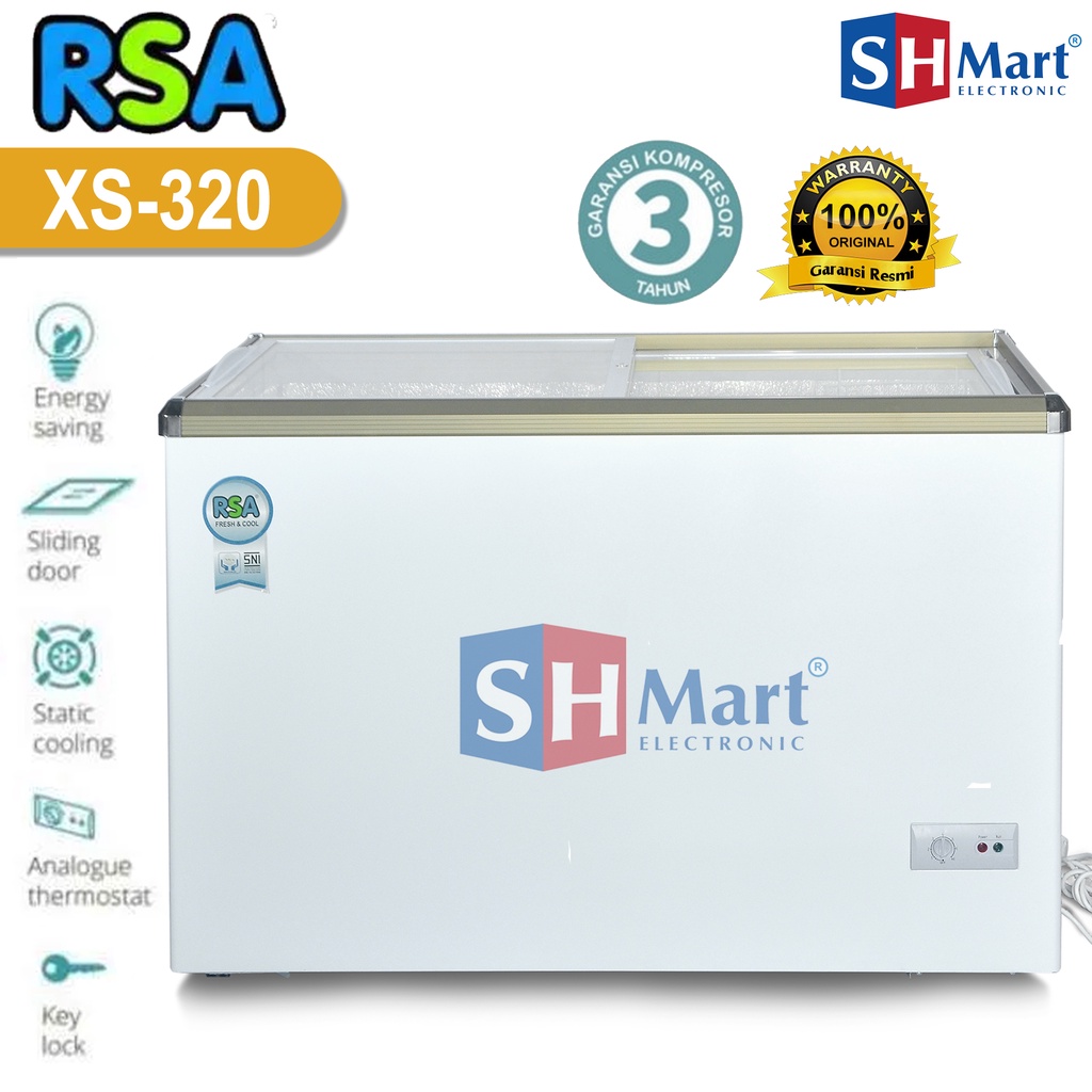 CHEST FREEZER RSA SLIDING KACA FREEZER BOX XS-110 XS-200 XS-320 GARANSI RESMI (MEDAN)