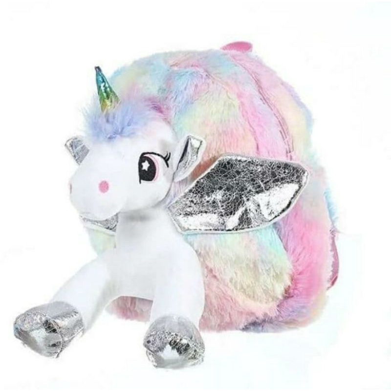 Tas Ransel Bulu Bentuk Unicorn cocok untuk anak TK dan Paud Tas Sekolah Ransel Unicorn Bulu