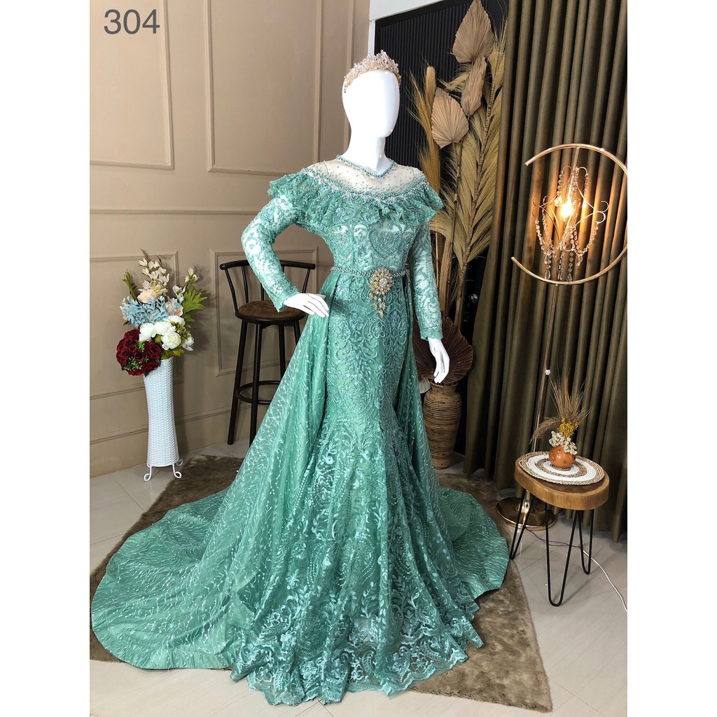 Kebaya pengantin modern duyung bolero hijau wardah