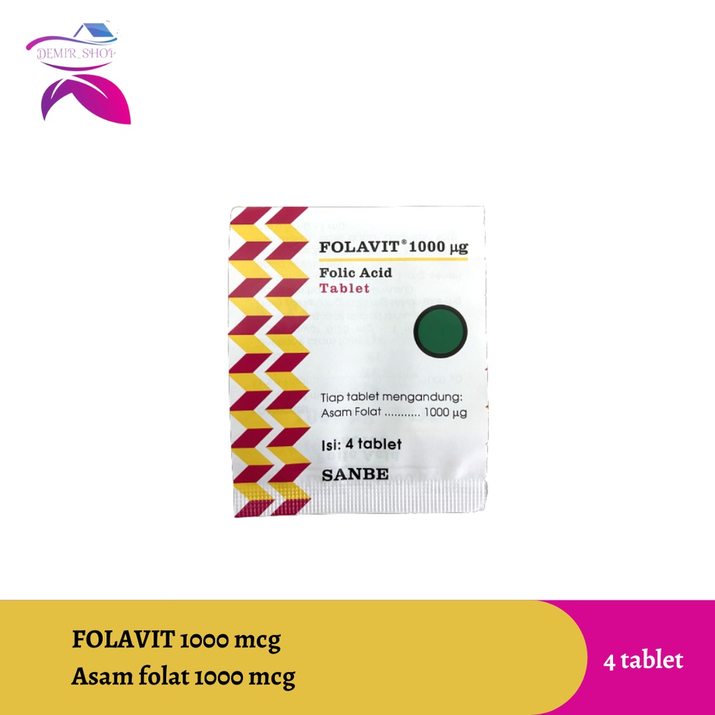 Folavit 1000 mcg Strip 4 Tablet / Asam Folat 1000 mcg