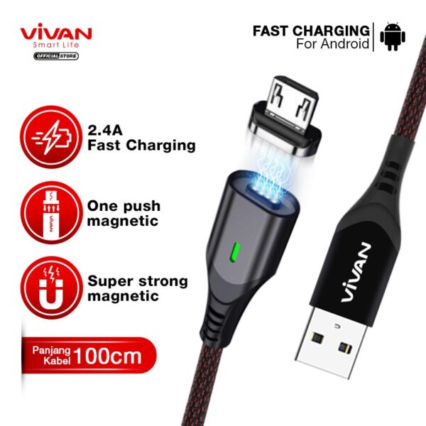 VIVAN Kabel Magnet Micro USB Fast Charging 2.4A MGM100 Super Strong Magnetic