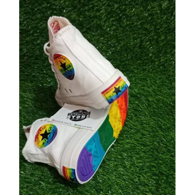 SNEAKERS COWOK HITAM BIRU MISTY  SEPATU CONVERSE 70'S HIGH RAINBOW [GRADE ORI] BLACK & WHITE
