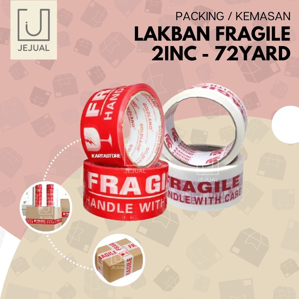 

LAKBAN FRAGILE 72y 2 Inch 72 Yard 2" Merah/Putih Perekat/Isolasi/Selotip Jangan Dibanting/Barang Pecah Belah