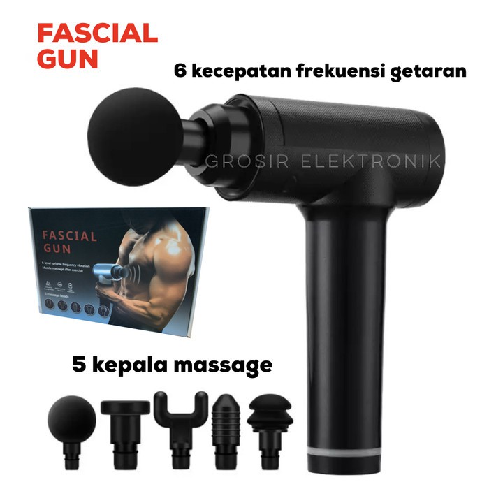 Fascial Gun Massage Gun Alat Pijat Getar Terapi Otot Therapy Massager Gym Pembentuk Otot 5 Head