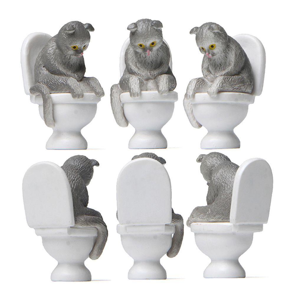 AUGUSTINA Kucing Duduk Di Closestool Toilet Simulasi Kitten Dekorasi Kue Model PVC Ornamen Kucing Figure Mainan Patung Hewan Peliharaan Desktop Ornamen