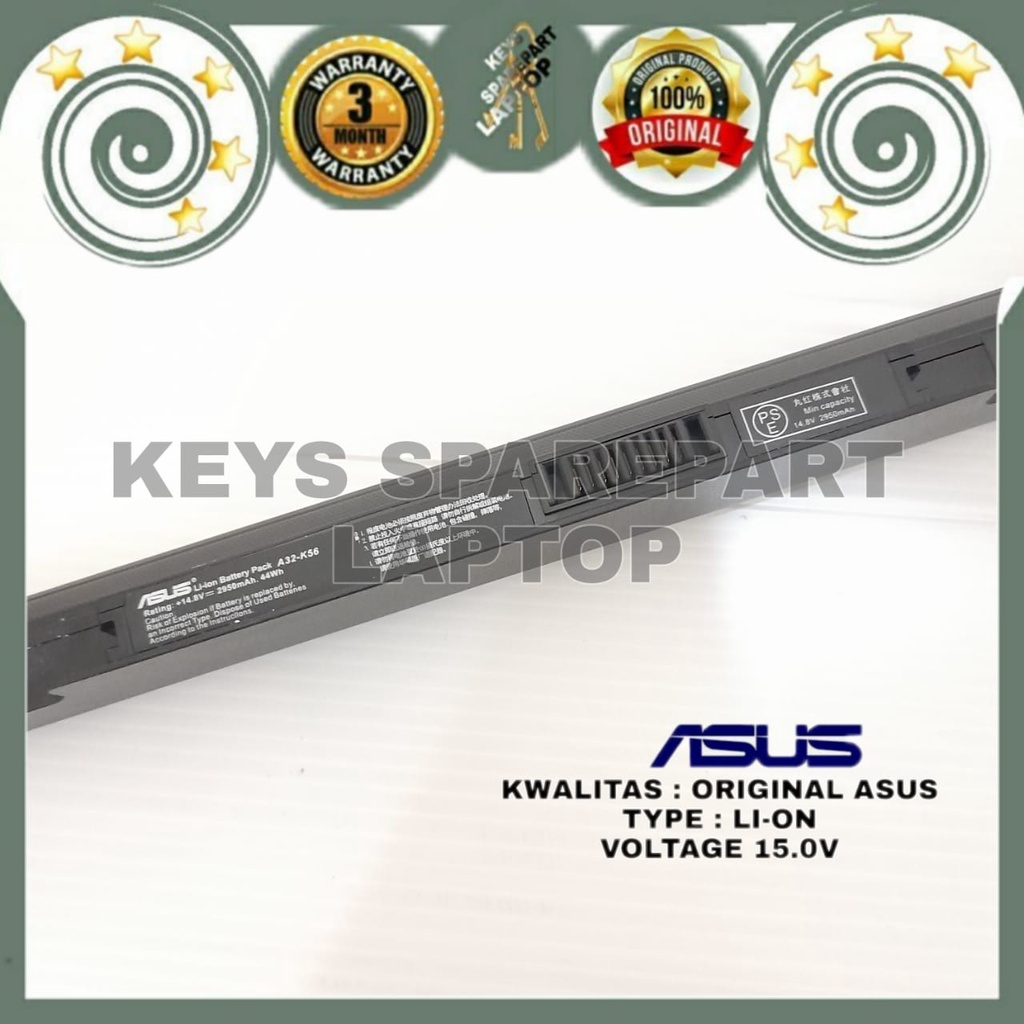 Baterai Battery Batre laptop Asus A46C A46CA A46CB A46CM A46 K46CA K46CB K46CM A41-K56 A56 K46 K56 S40 S405 S46 S505 S56  Ultrabook R405 R505 R550 A32-K56 ASUS S40CA S550 S550C S550CA S550CB S550CM A31-K56 A42-K56 Vivoboon S105 S46C S46CA S46CB S46CM Ori