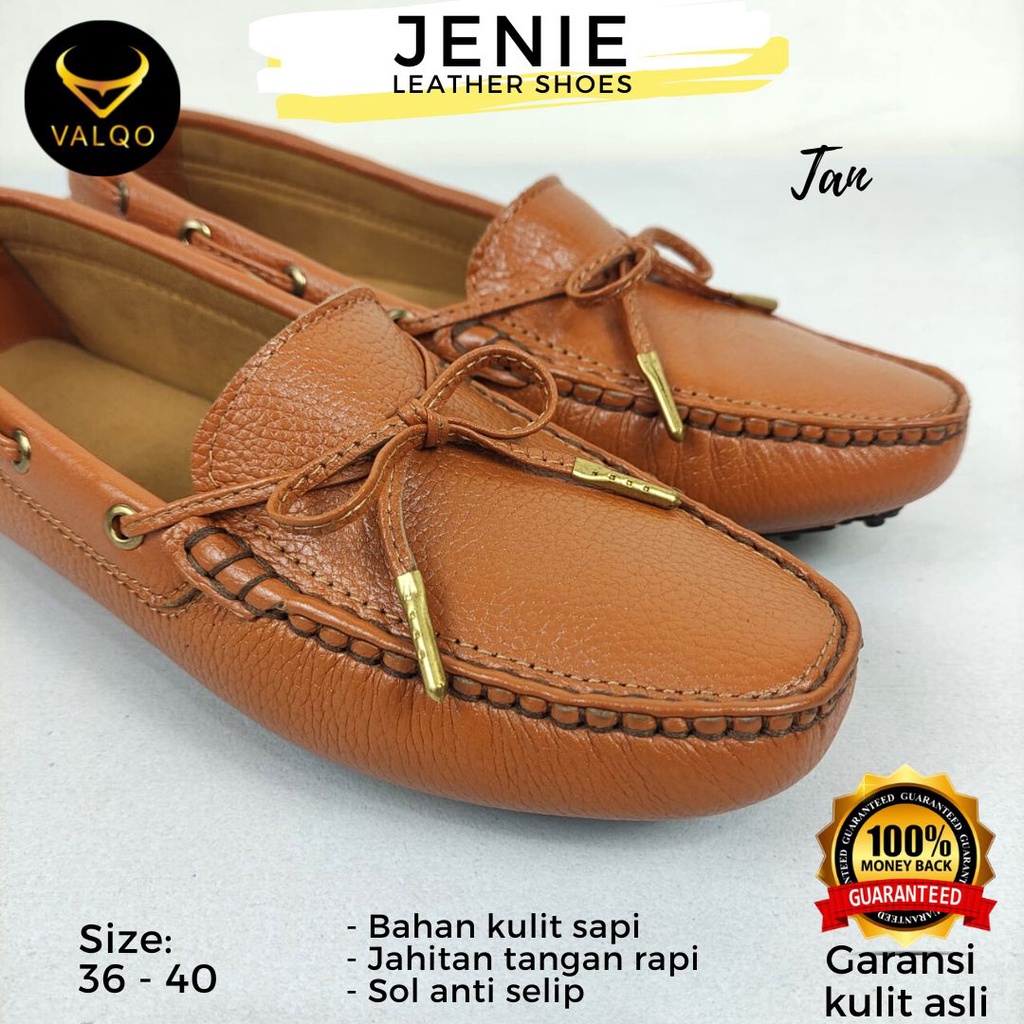 [VALQO] JENIE Sepatu Kulit Sapi Wanita Kantor Santai Loafer Flat Shoes Sole Anti Selip