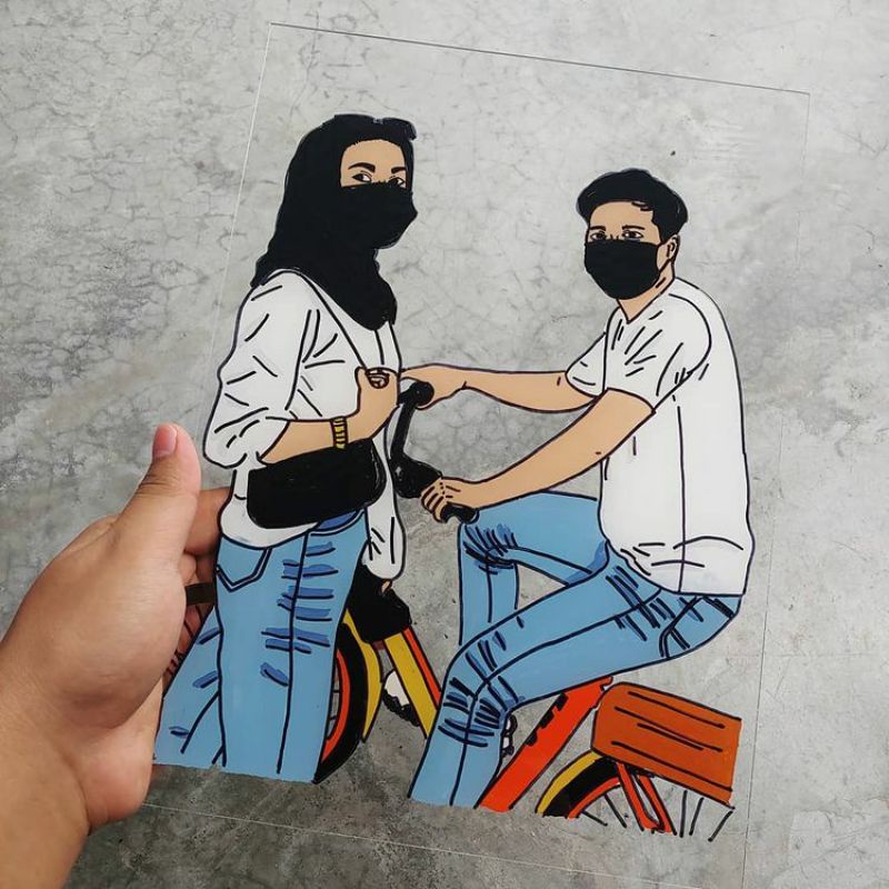 kado special aniversary ulang tahun graduation pernikahan lukis wajah illustrasi akrilik kaca