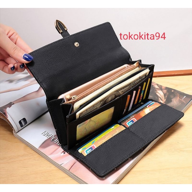 Dompet Panjang Wanita Import Satuan Polos Logam - Dompet Wanita Import Polos Logam 1Pcs - Dompet Wallet Import Satuan Motif Polos Logam