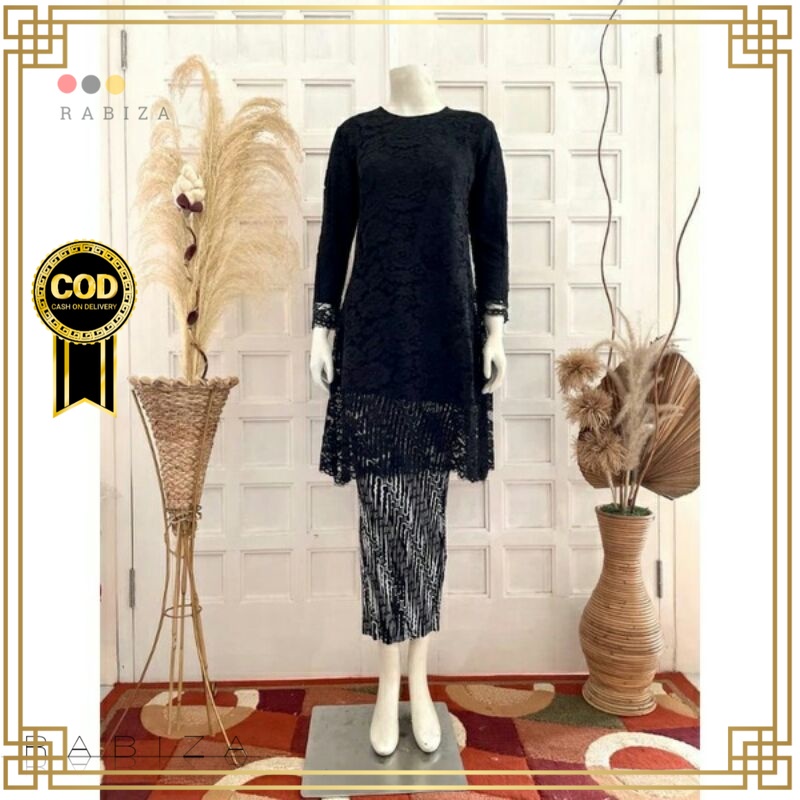 Kebaya Modern Tunik Brokat Warna Hitam Pesta Wisuda