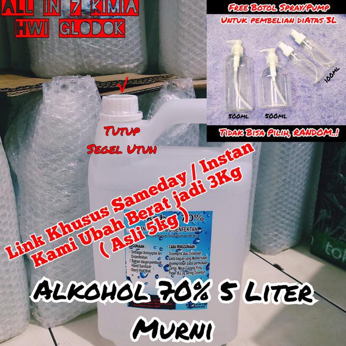 [[BISA COD]] Alkohol 70% 5 Liter Murni, Disenfektan/antiseptik Terbaik - Alkohol 70 MURAH Kode 206