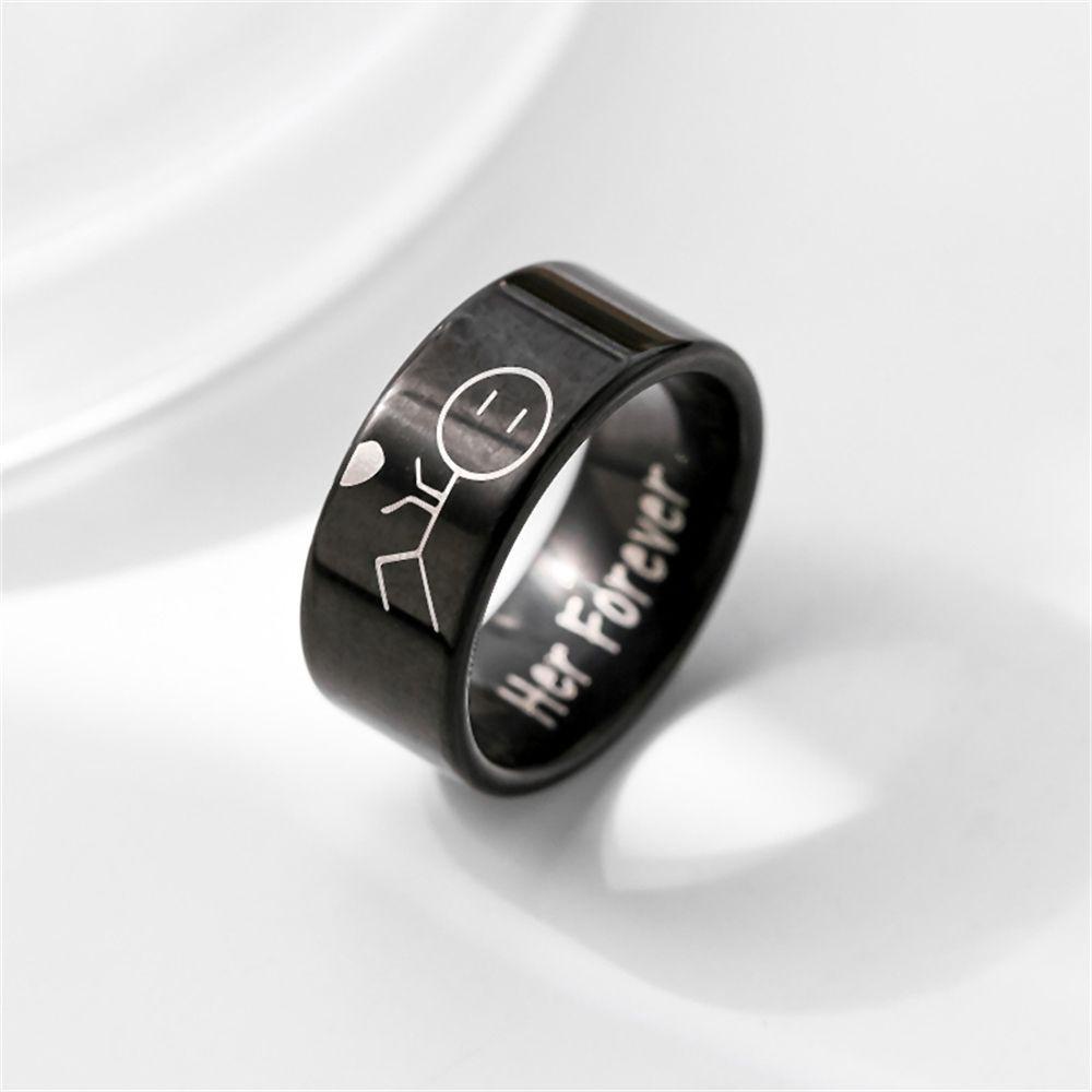 Preva Cincin Baja Titanium Baja Perhiasan Lebar 8 mm Wanita Fashion Perhiasan Pernikahan Cincin Pasangan Romantis