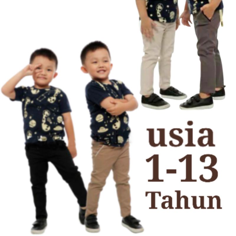 Celana Panjang Anak Laki Laki Cowok model Chino 7 -10 - 12 tahun Bahan Mulur hitam krem abu mocca