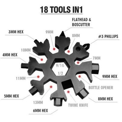 18 in 1 Snowflakel gantungan kunci salju stainless multifungsi