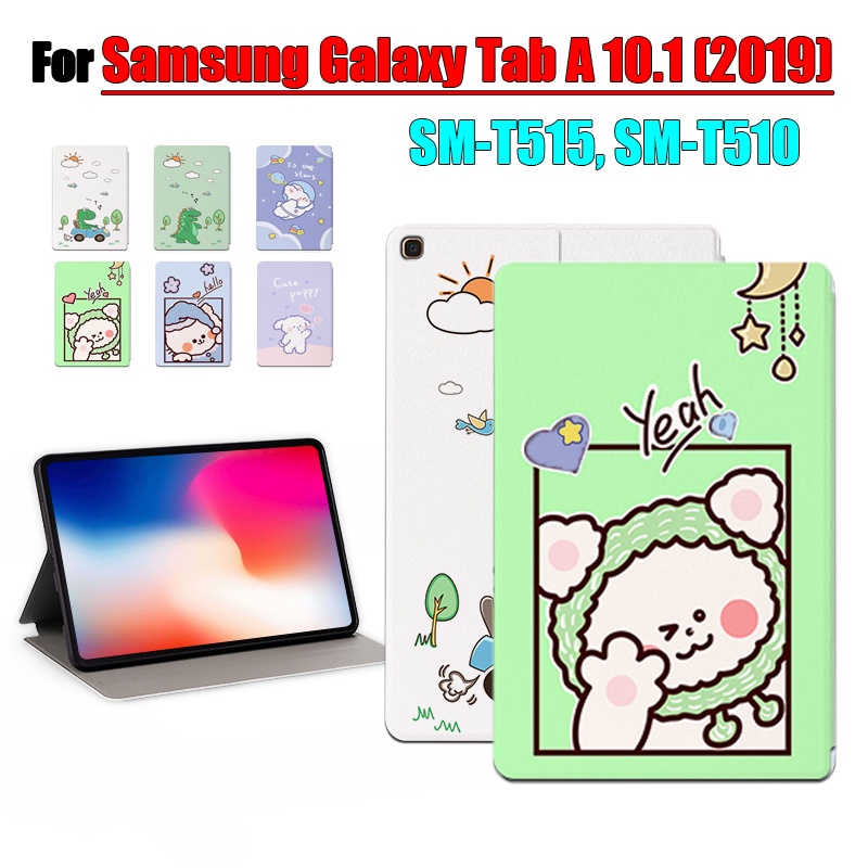 [Ready Stock] Untuk Samsung Galaxy Tab A 10.1 (2019) SM-T515 SM-T510 10.1-inci Tablet Pelindung Case Fashion Pola Kartun Anime Stand Flip Cover