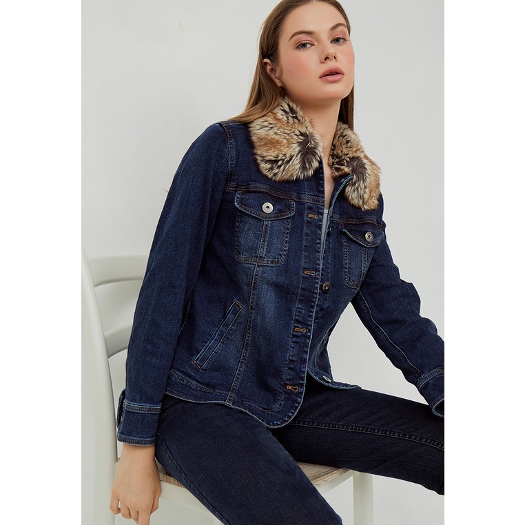 J. Jill Classic Denim Jacket with fur baju luar khusus wanita // sisa ekspor